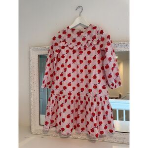 J. Crew Crewcuts Pink Red Metallic Apple Print Long Sleeve Dress Girl’s Size 10